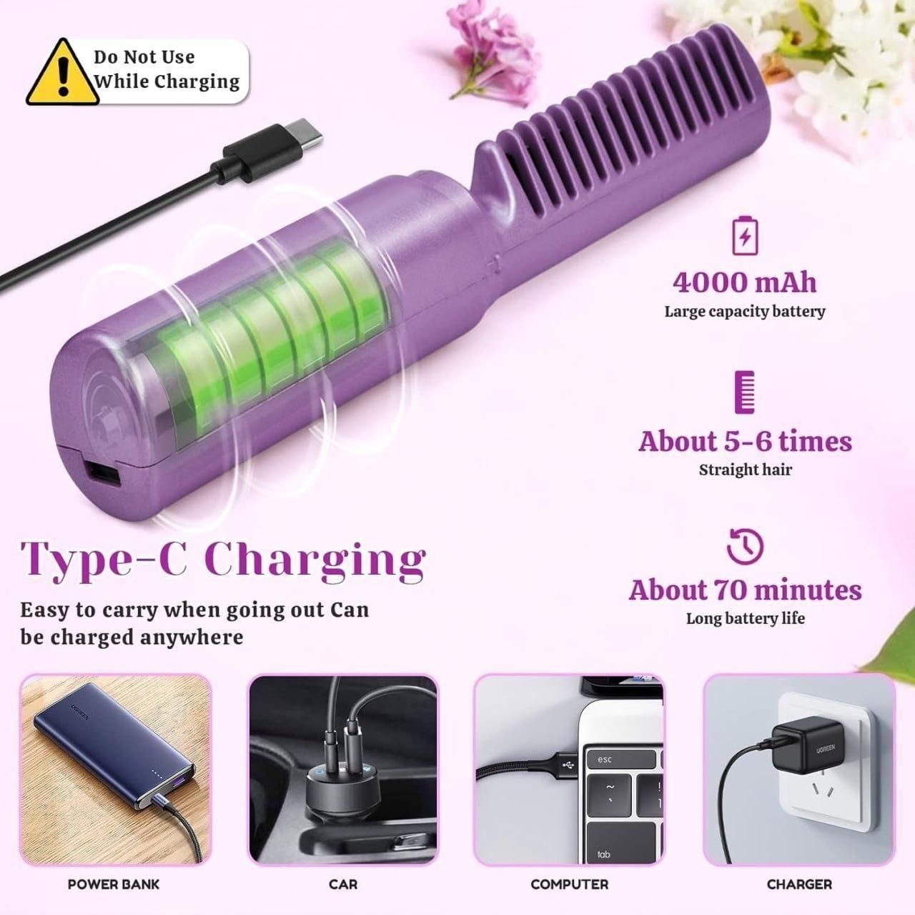 Rechargeable Mini Adjustable Hair Straightener Hot Comb